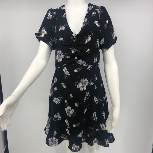 MISSGUIDED Black Button Tie Back Tea Dress 6 - Picture 1 of 6